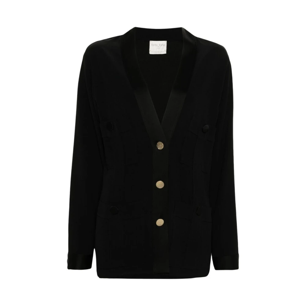 Forte Zwarte V-hals jas met zakken Black Dames