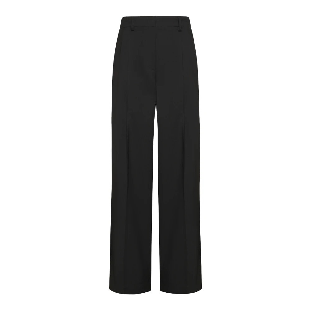Momoni Wijde wollen broek met plooien Black Dames