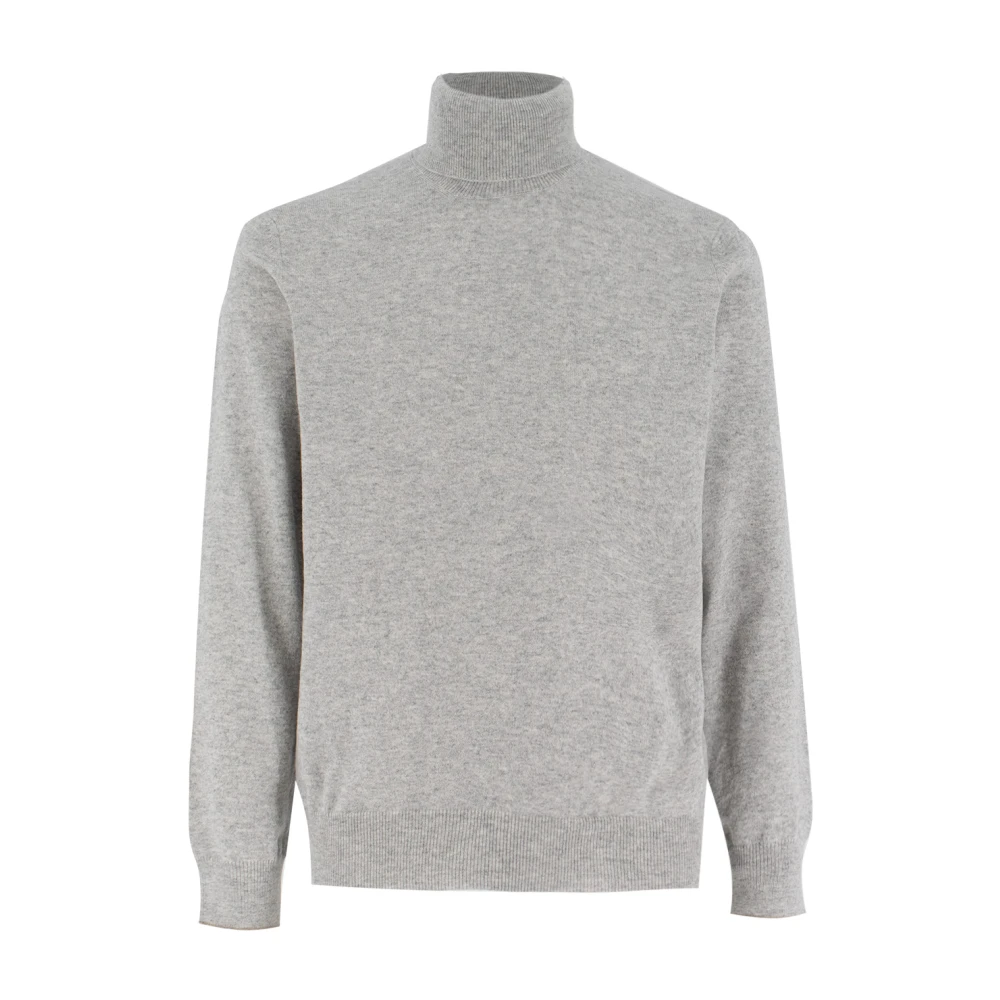 Brunello Cucinelli Men's Gray Cashmere Turtleneck Sweater With Contrast Detail