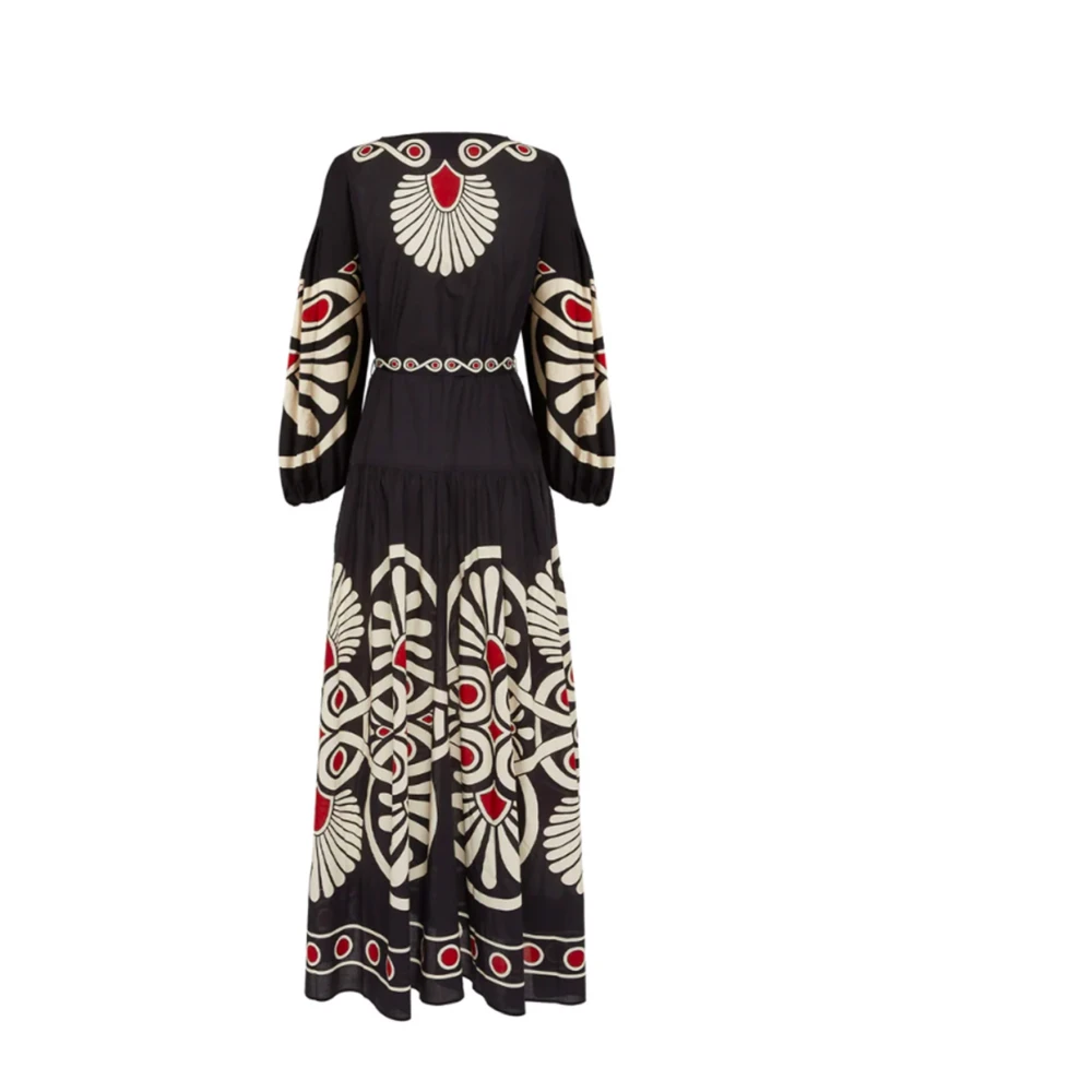 La DoubleJ Geometrische Print Zwarte Jurk met V-Hals Multicolor Dames