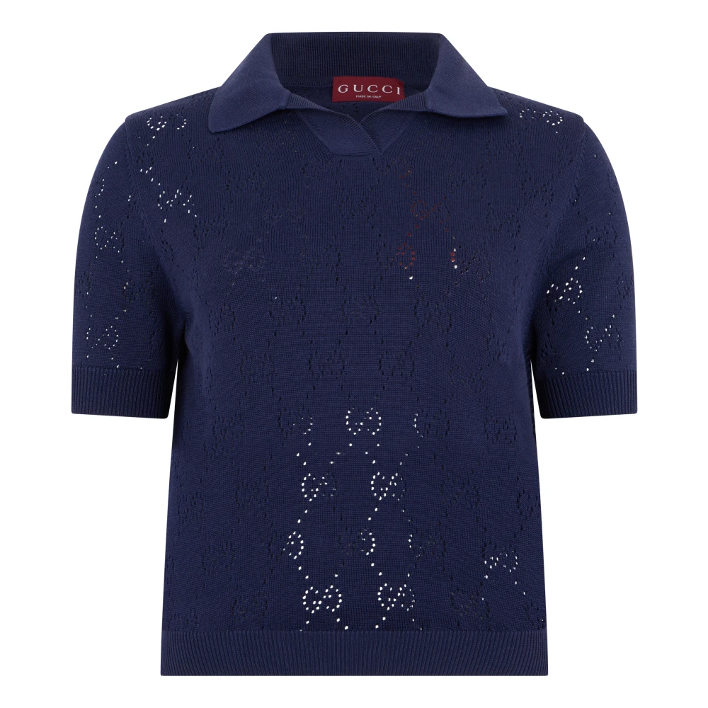 Gucci Women's Blue Polo Shirts, M, Cotton Polo Monogram