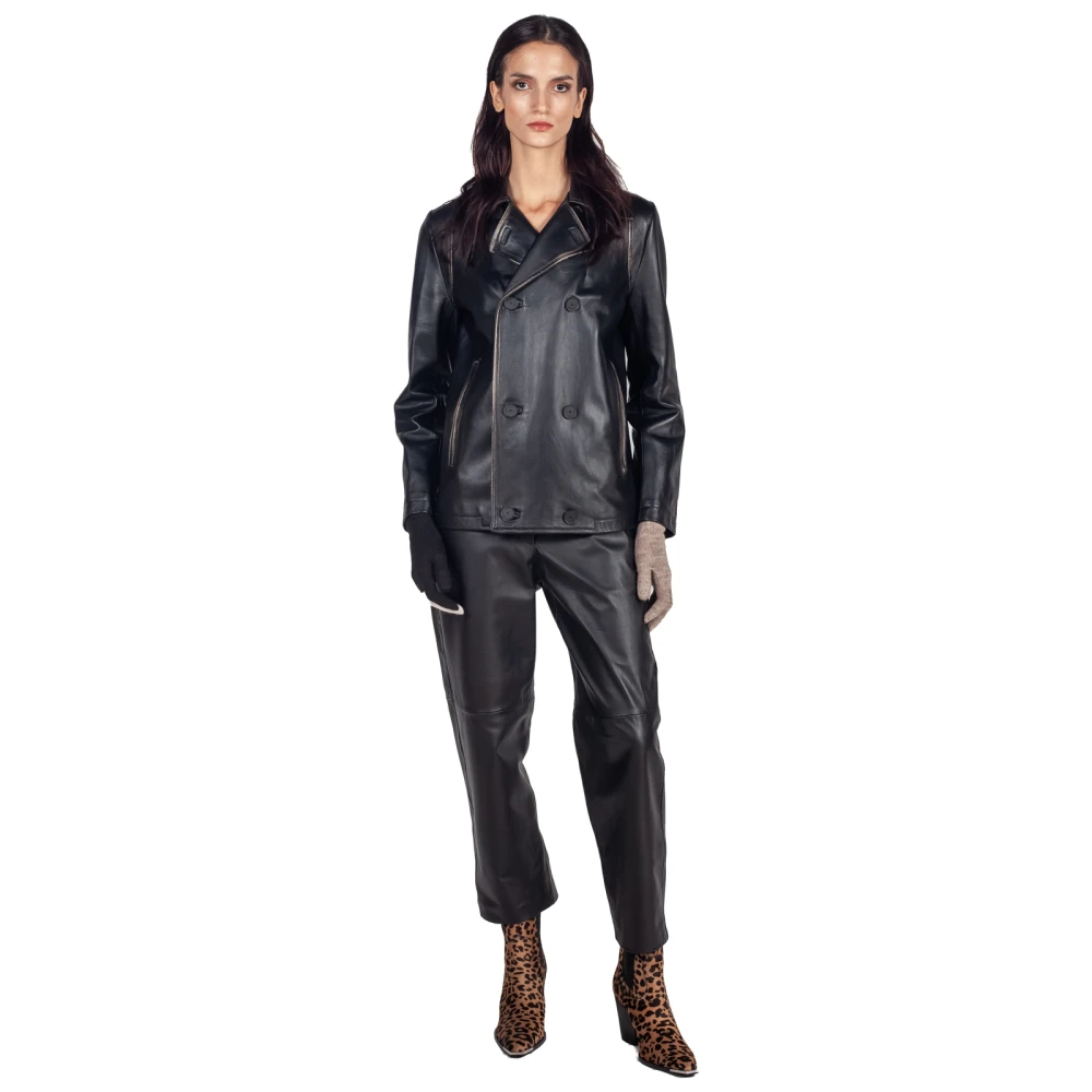 Liviana Conti Zwarte leren taps toelopende broek Black Dames