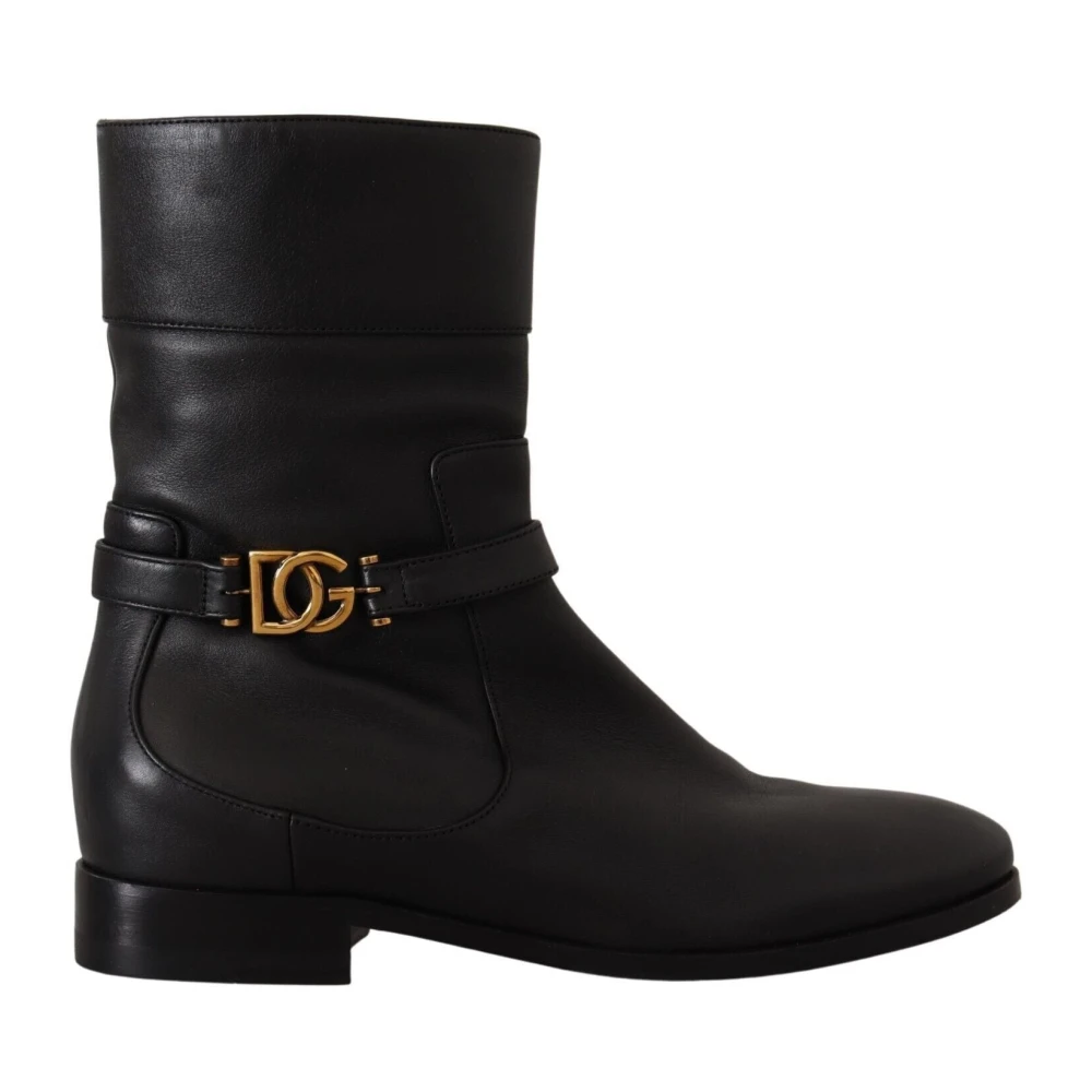 Dolce & Gabbana Women's Black Elegant Leather Biker Boots - Ankle Boots - 3 Uk- Shoes