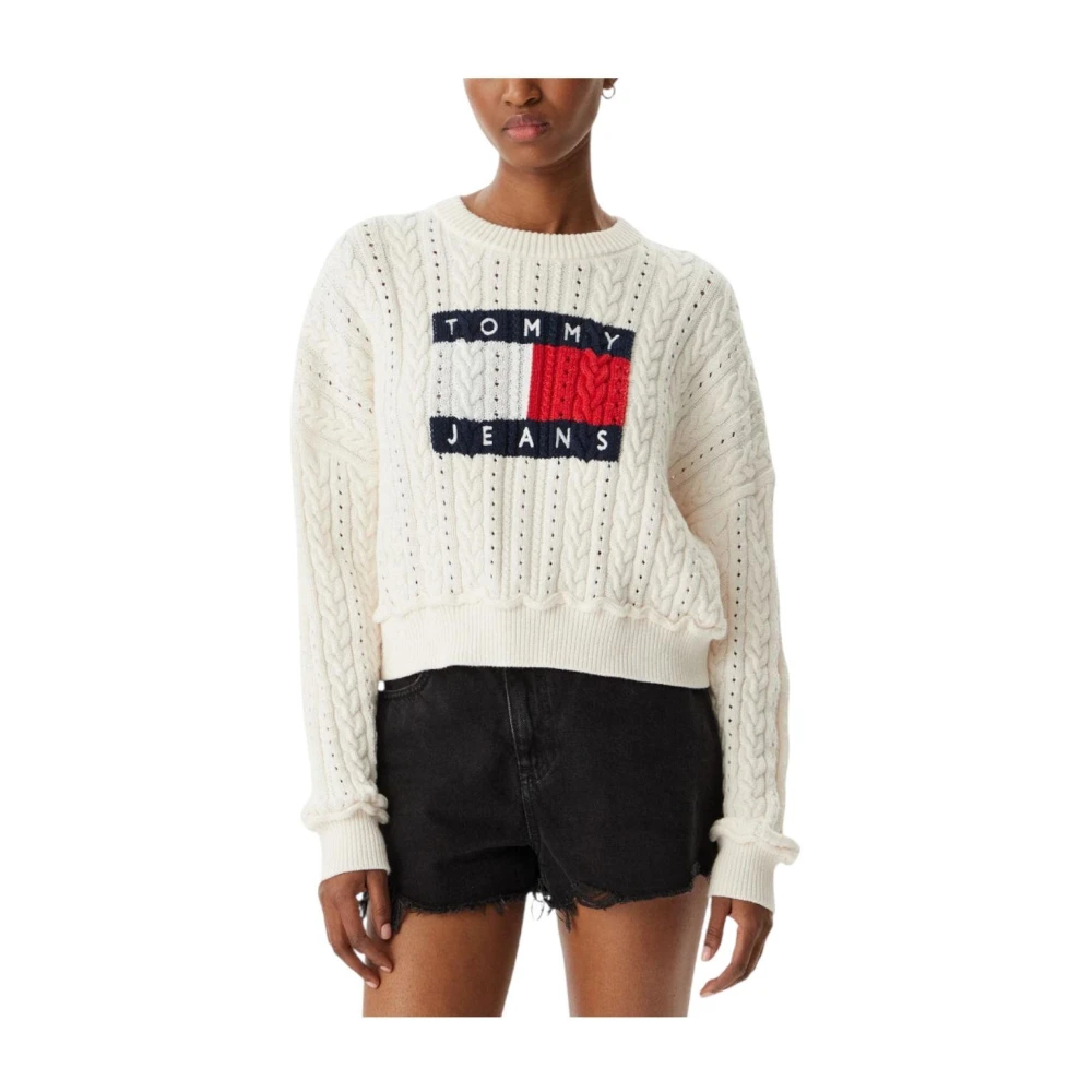 Tommy Hilfiger Women's White Round-Neck Knitwear, S, Round-Neck Knitwear