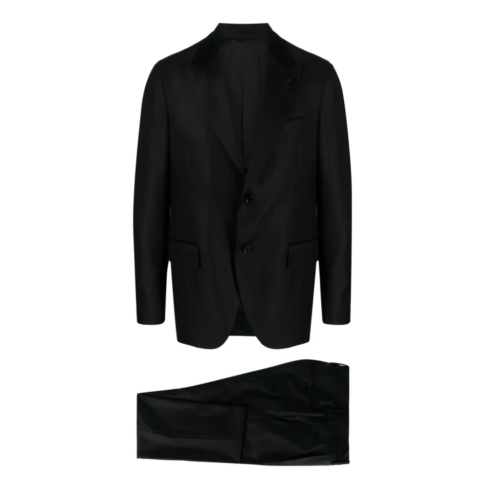 Lardini Zwart wollen pak met broche detail Black Heren