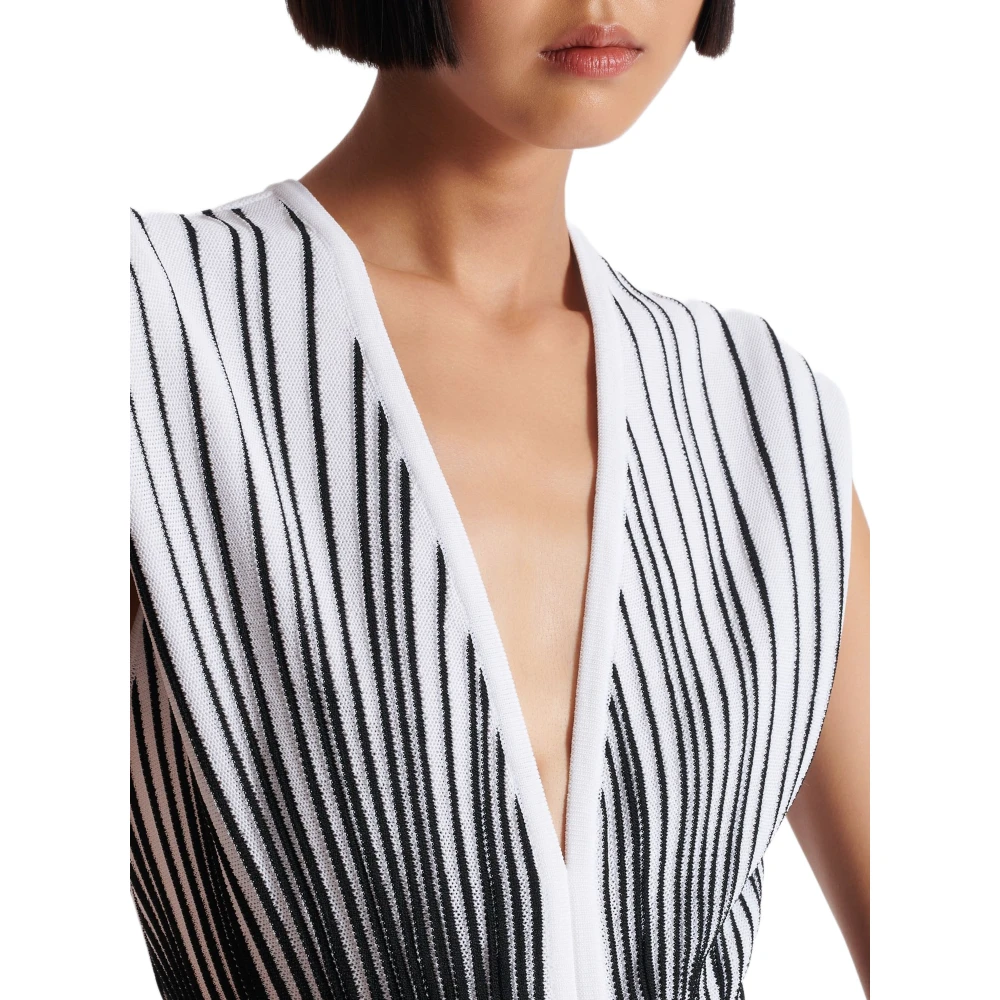 Balmain Tweekleurige uitlopende gebreide jurk White Dames