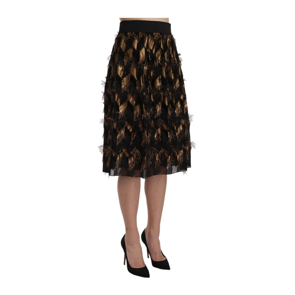Dolce & Gabbana Zwart & Goud Franje Zijden Rok Black Dames