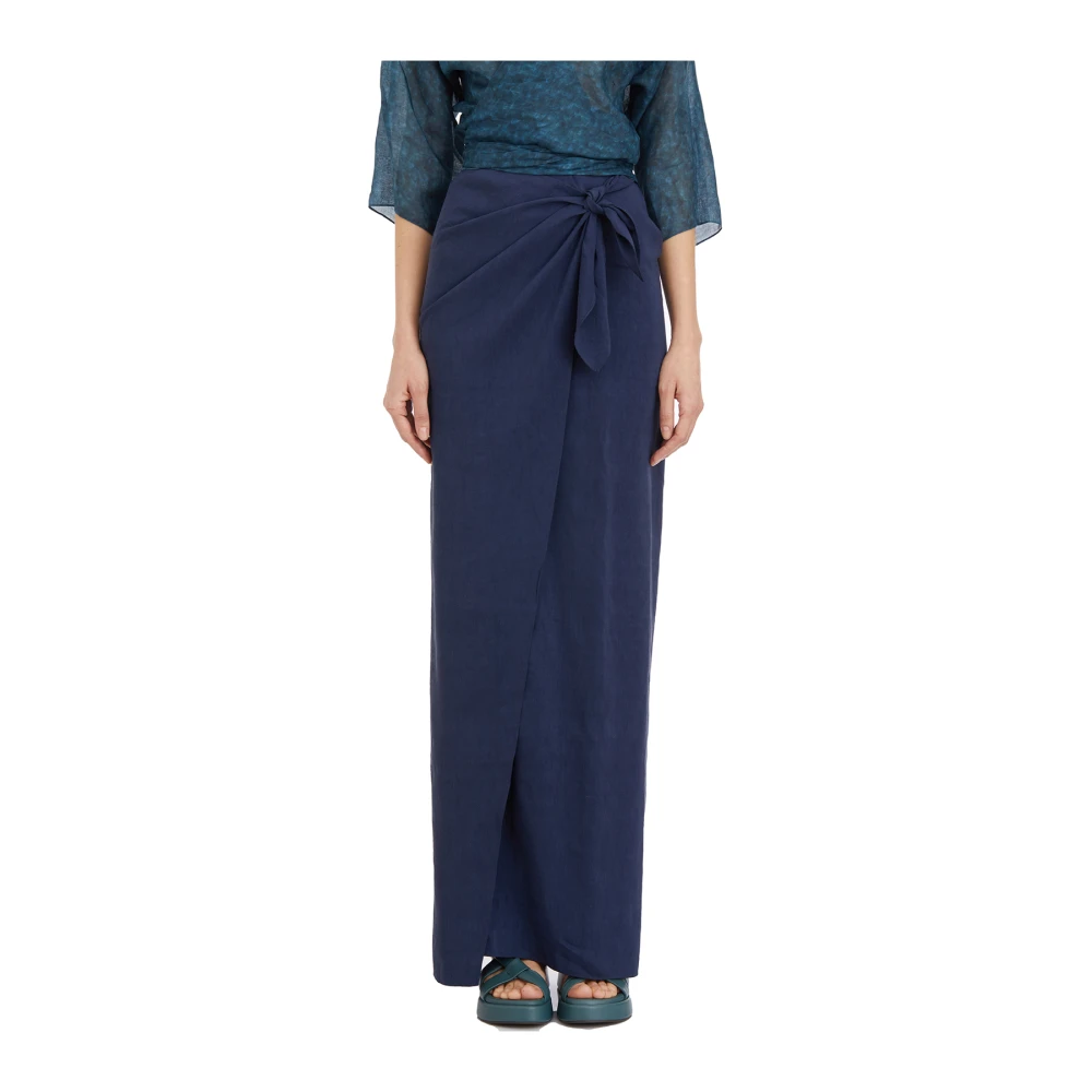 Cortana Linnen en Viscose Arco Rok Blue Dames