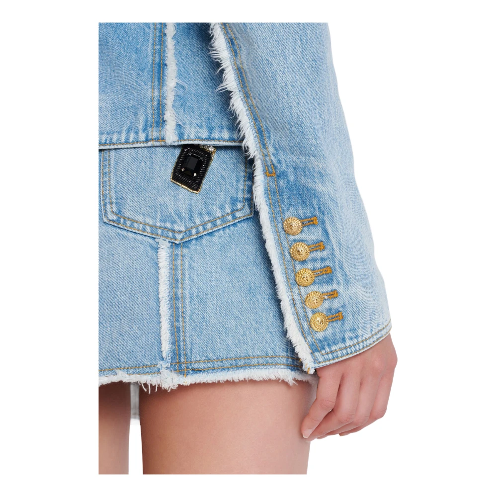 Balmain 6-knoops op maat gemaakte spijkerjas Blue Dames