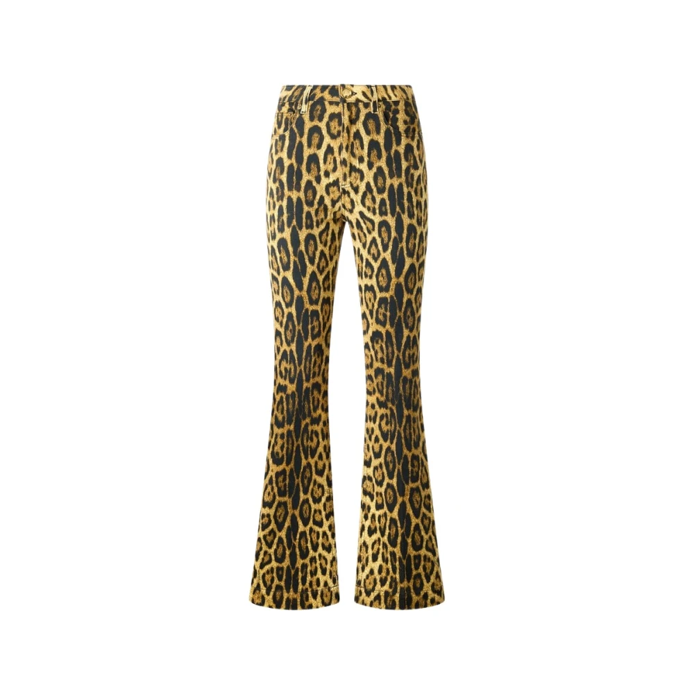 Roberto Cavalli Brown Denim Jeans With Jaguar Skin Print - Female - Wide Trousers - M - Trousers