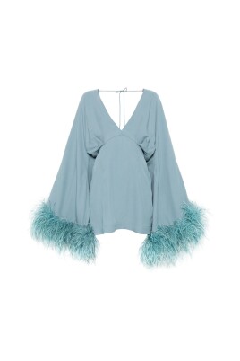 blue-crepe-v-neck-dress-with-feather-trim