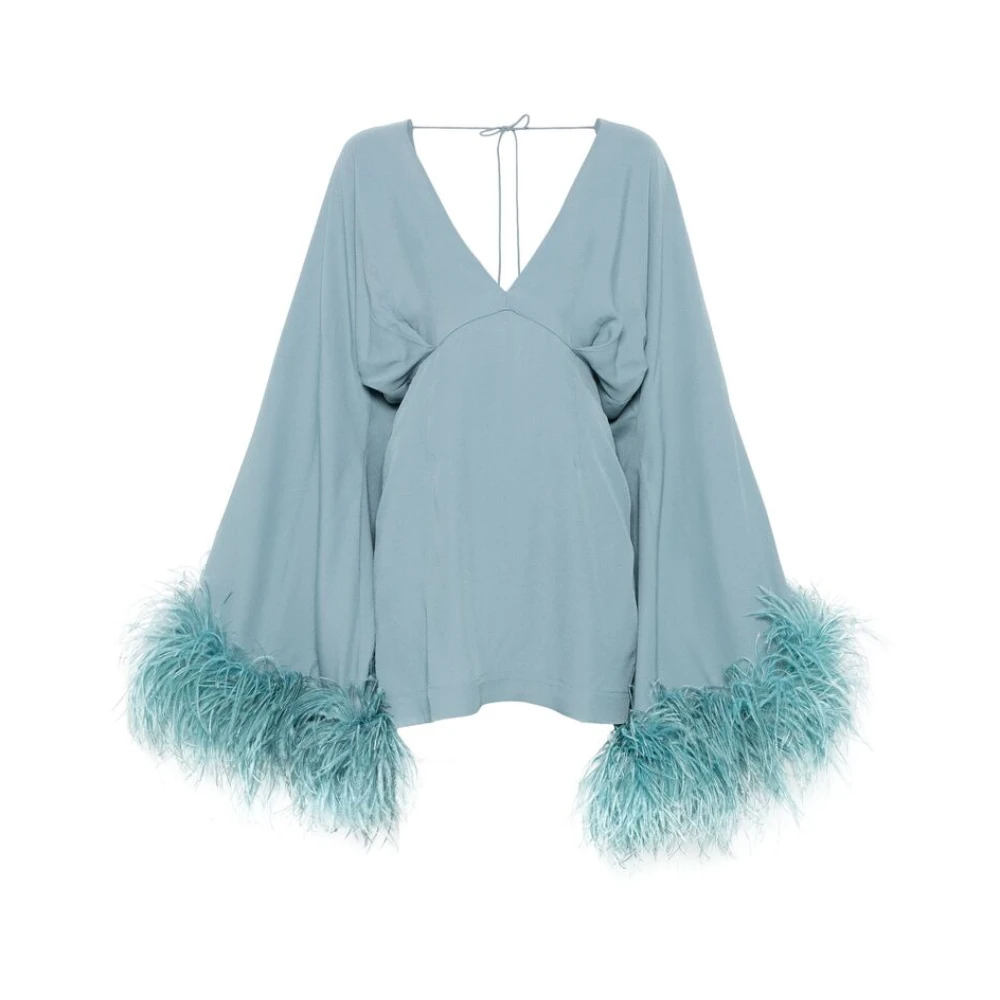 Taller Marmo Blauwe Crepe V-Hals Jurk met Veer Trim Blue Dames