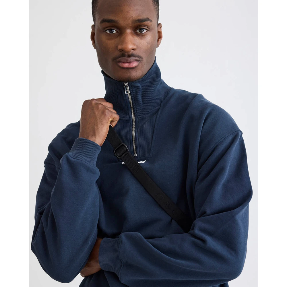Woodbird Half Zip Sweatshirt Blue Heren