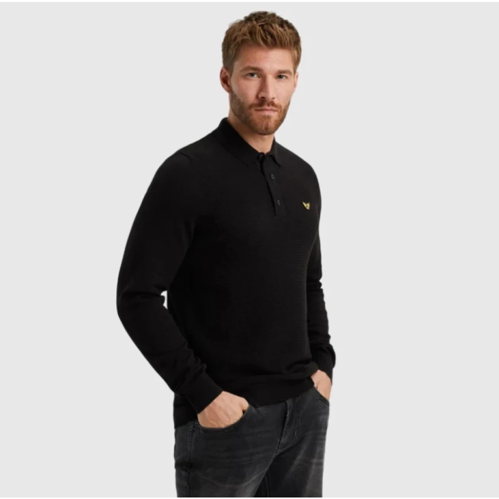 PME Legend Klassieke polo met lange mouwen van katoen Black Heren