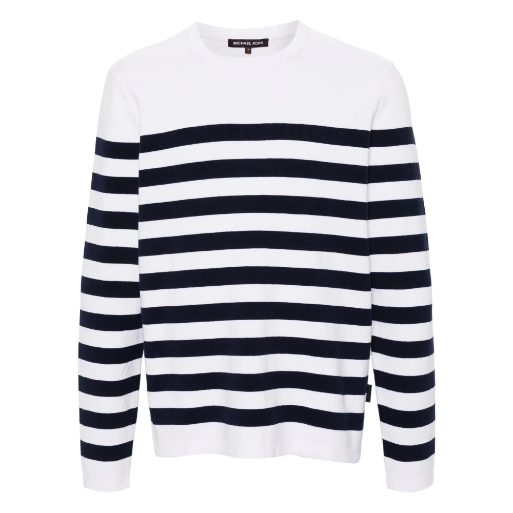 Michael Kors Men's Blue Round-Neck Knitwear, 2XL, Stripe Crew Jumper