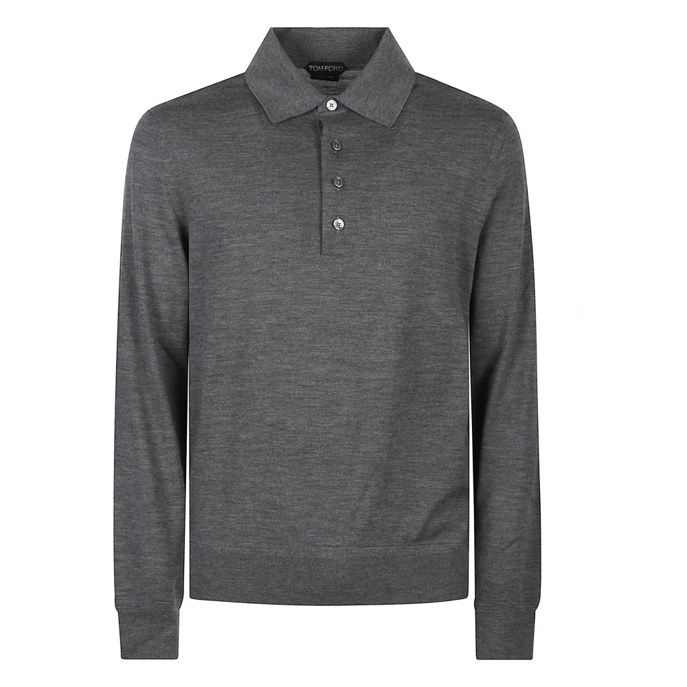 Tom Ford Men's Grey Polo Shirt Long Sleeve