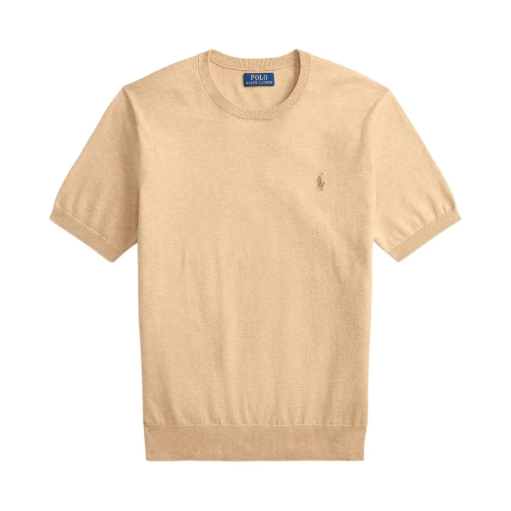 Polo Ralph Lauren Men's Beige Maglia In Cotone Girocollo, Mezza Manica E Logo