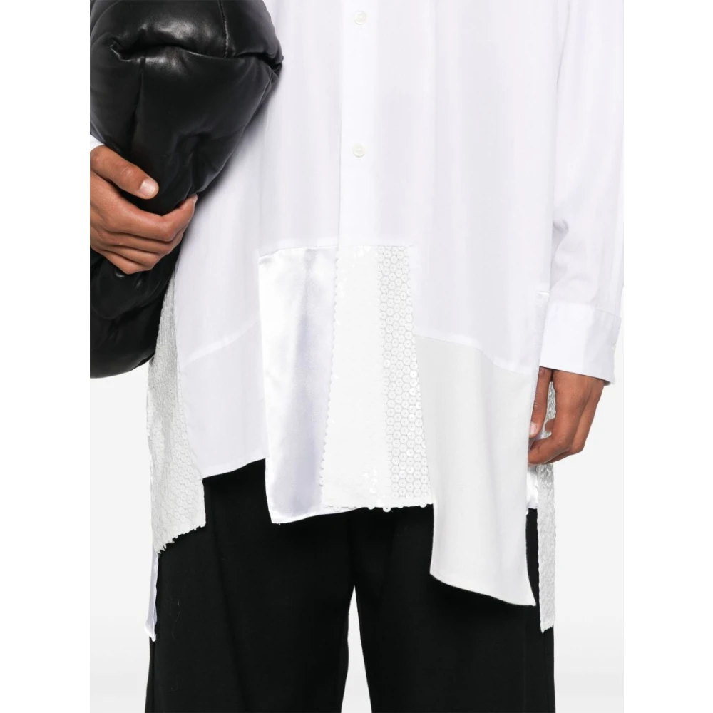Comme des Garçons Witte Katoenen Patchwork Overhemd Long-Fit White Heren