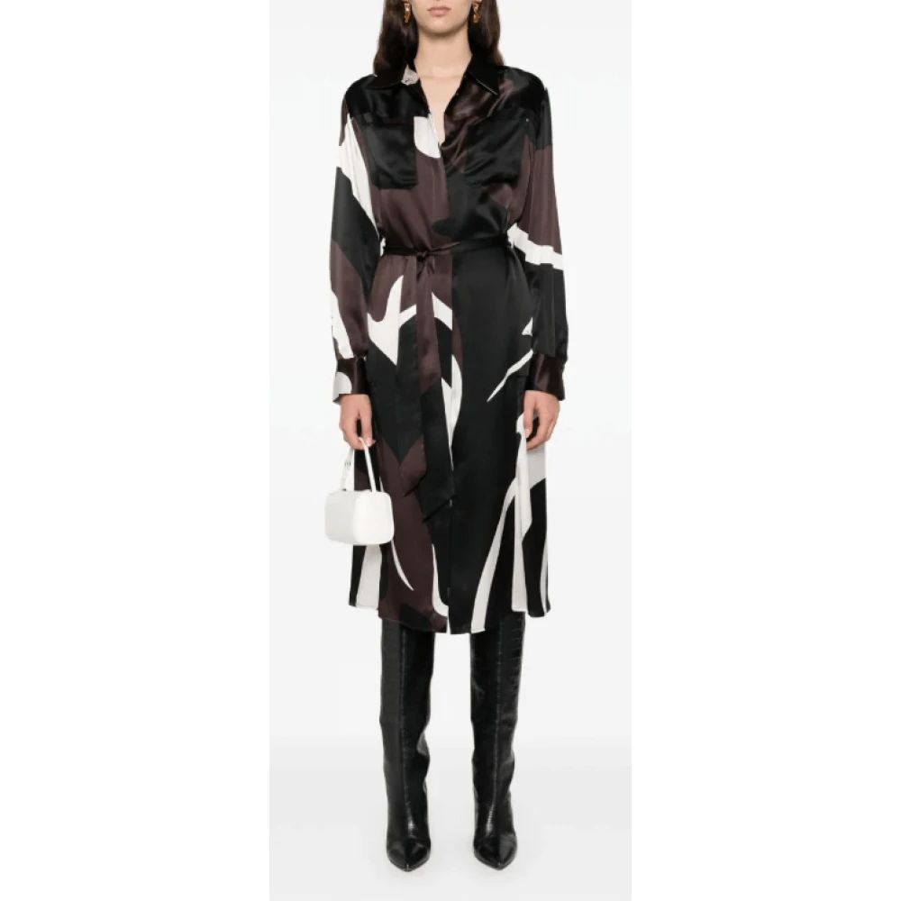 Kiton Zijden midi-jurk met abstract patroonprint Black Dames