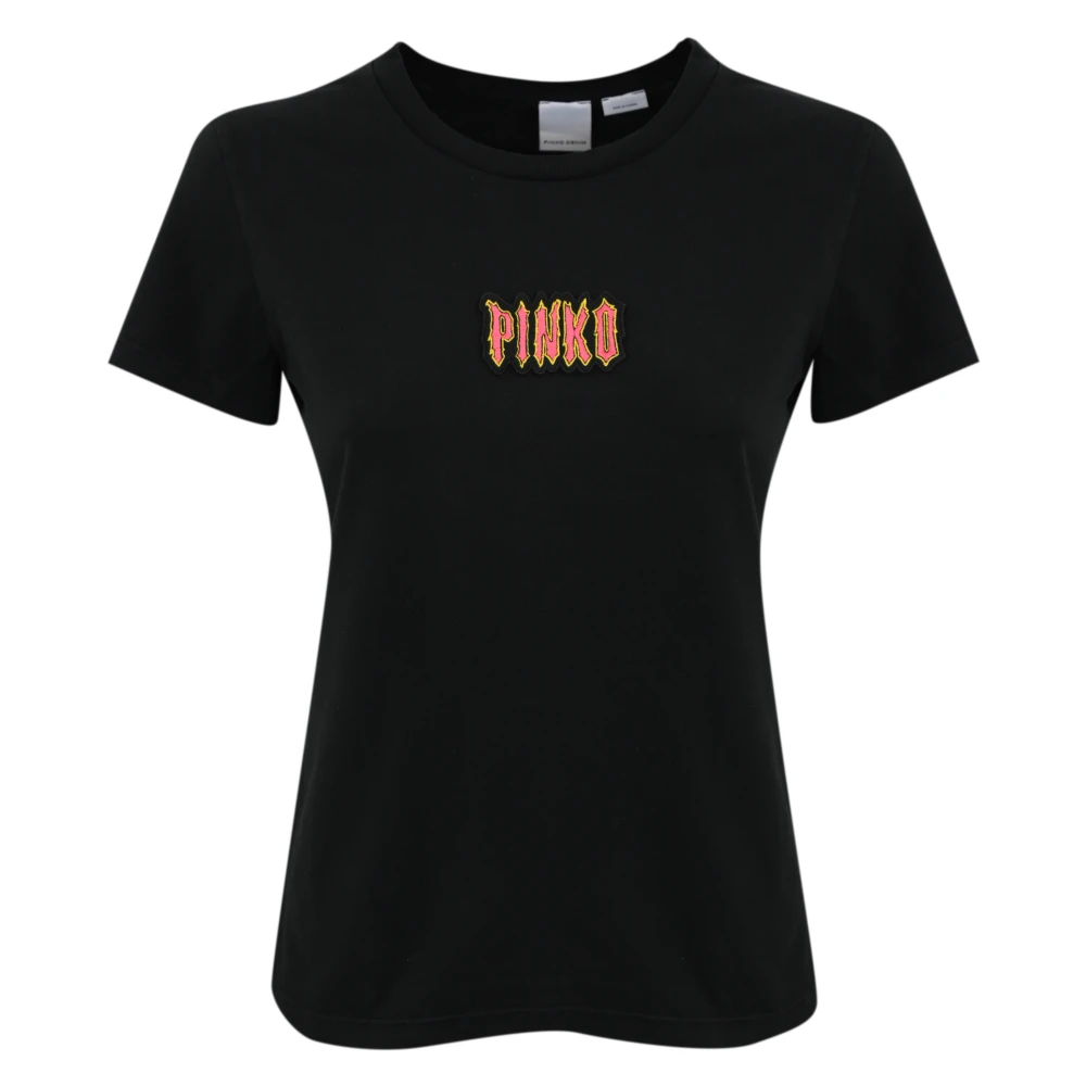 Pinko Zwarte katoenen T-shirt met logo borduurwerk Black Dames