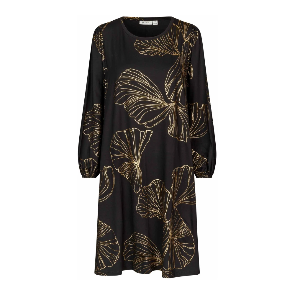 Masai Elegante Zwarte Jurk met Gouden Print Yellow Dames