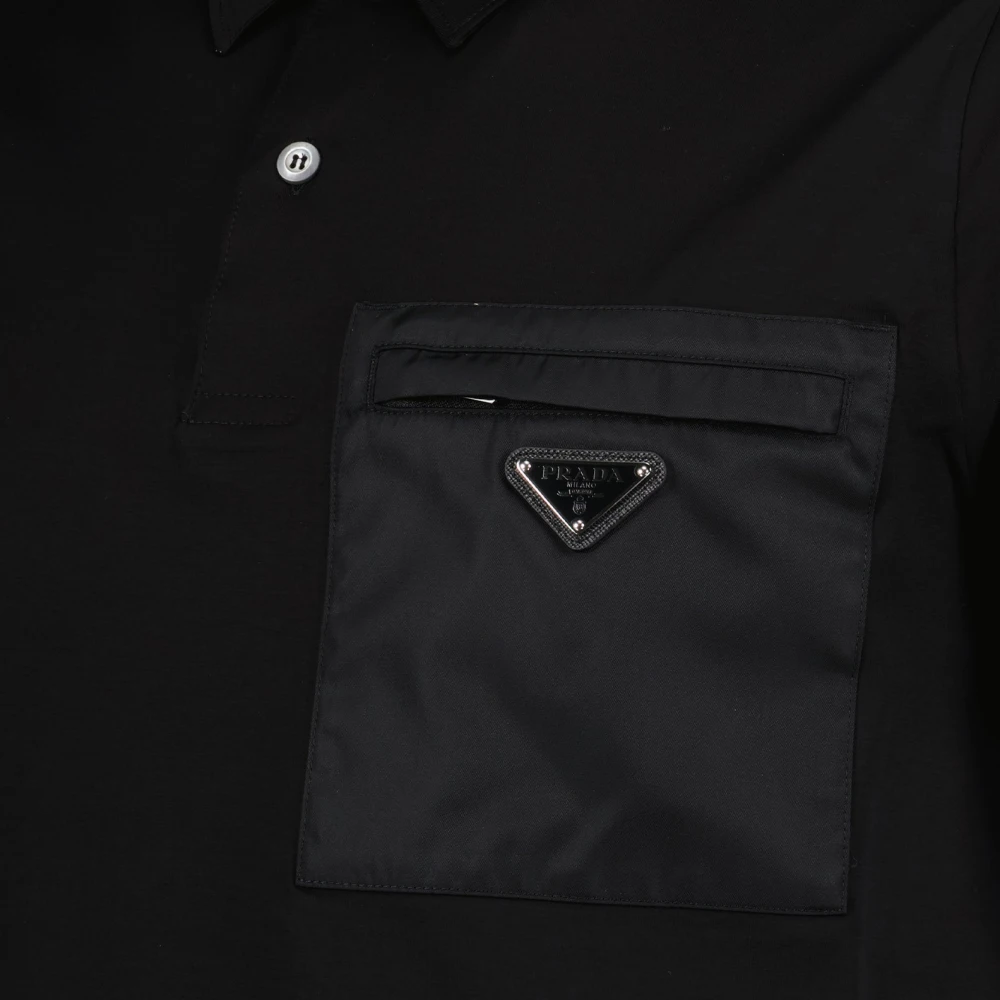 Prada Klassieke Polo Shirt met Metalen Logo Black Heren