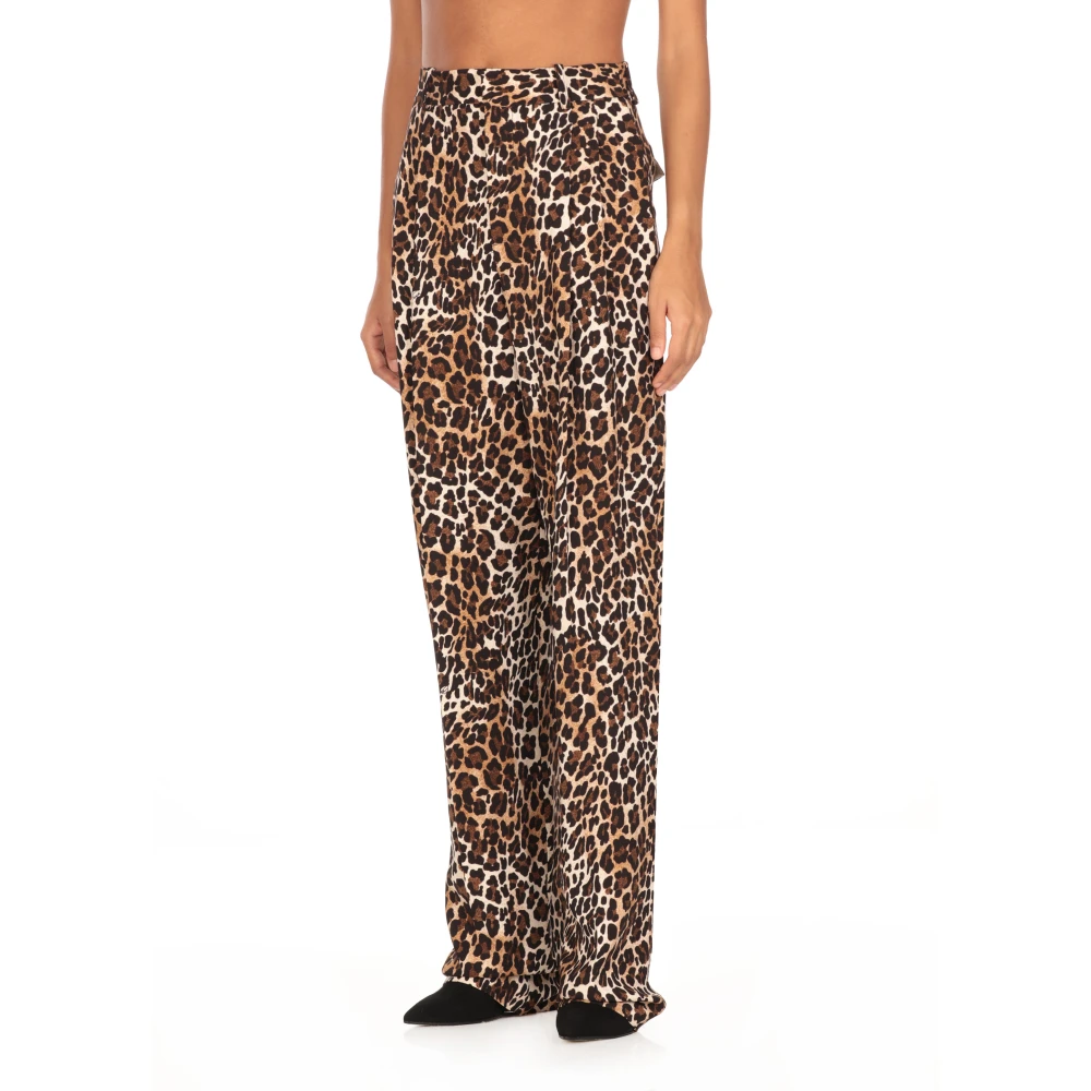 Elisabetta Franchi Bruine Animalier Patroon Crêpe Broek Brown Dames