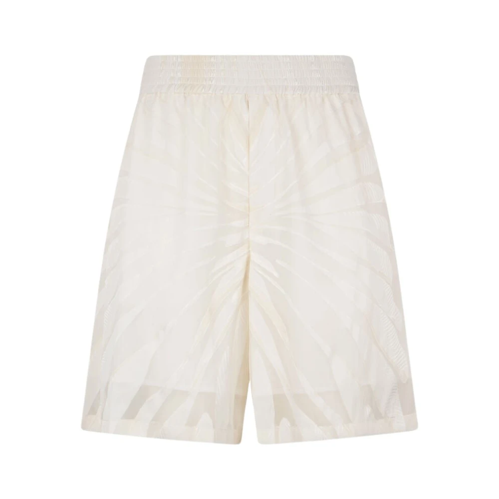 Roberto Cavalli White Casual Shorts, Male, L, Bermuda Shorts With Ray Devoré Print