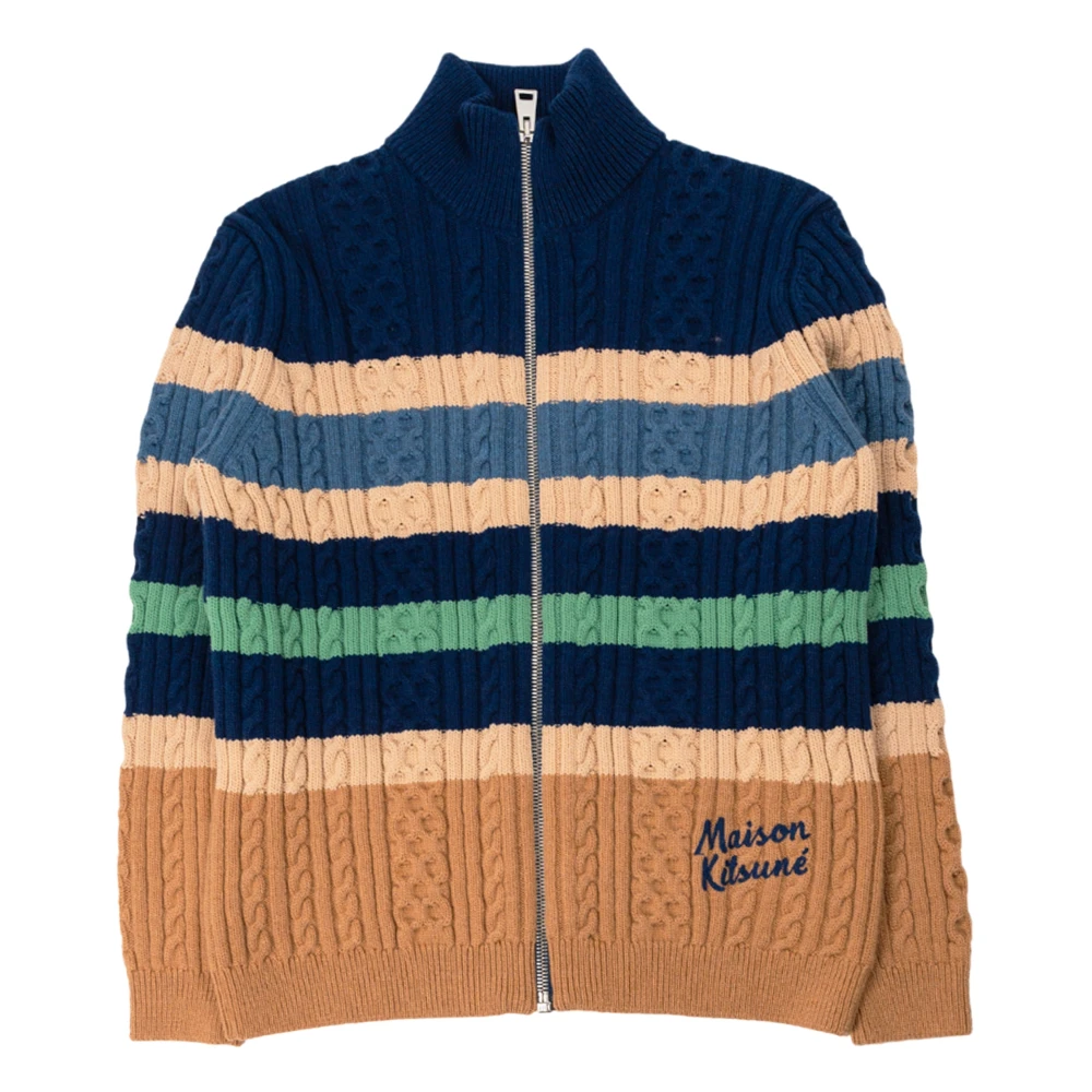 Maison Kitsuné Gestreepte Kabelrits Vest in Marine Kamille Multicolor Heren