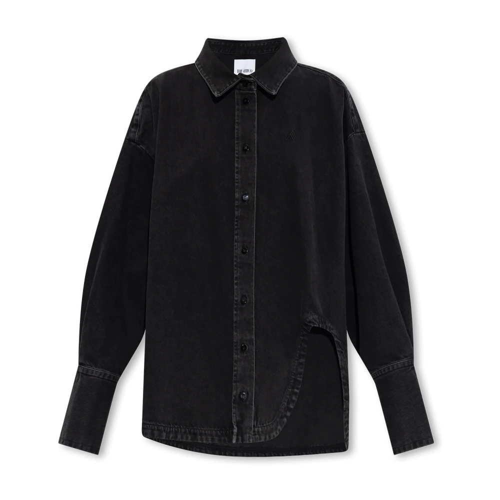 The Attico Zwarte Denim Oversized Overhemd met Asymmetrische Zoom Black Dames