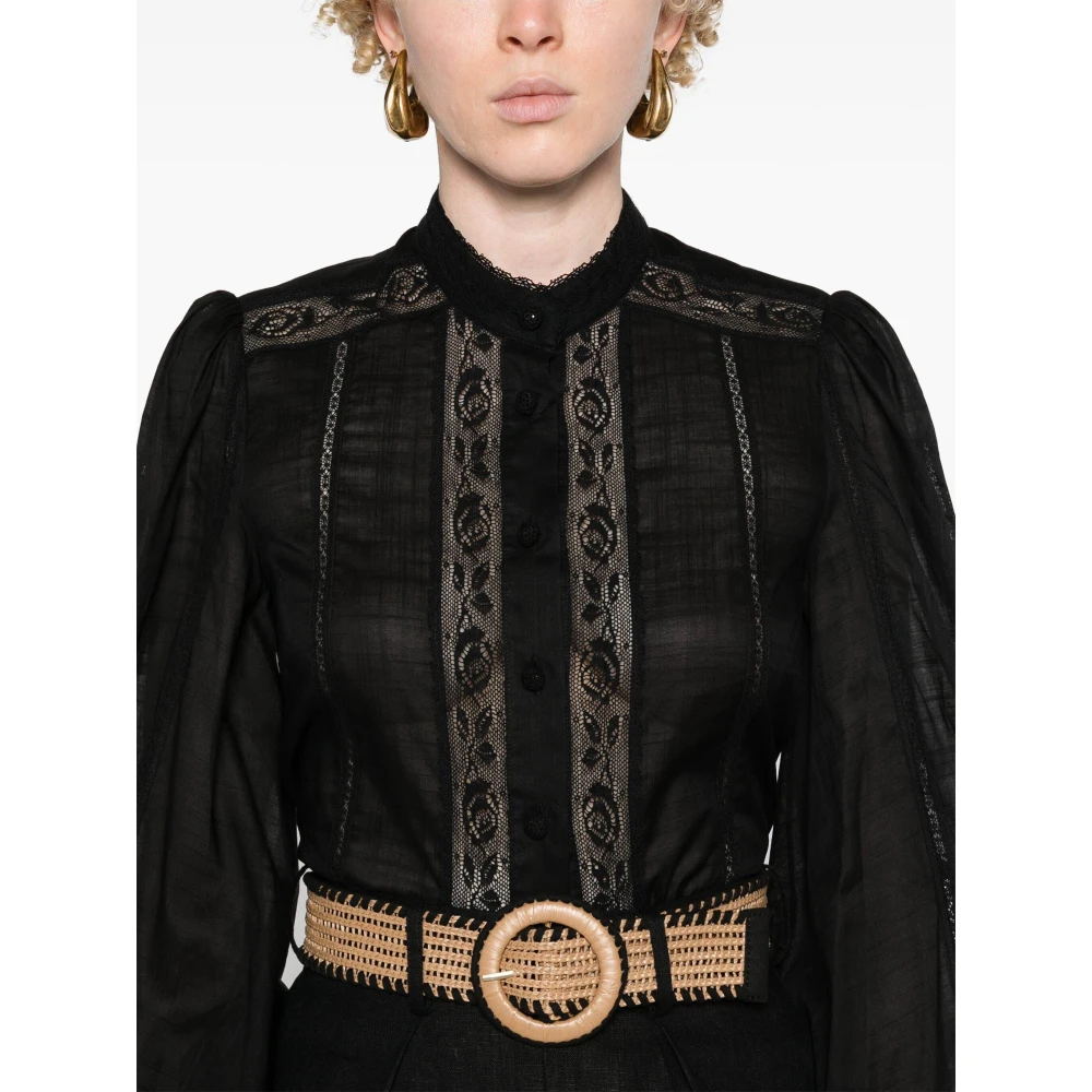 Zimmermann Zwart kanten overhemd met pofmouwen Black Dames