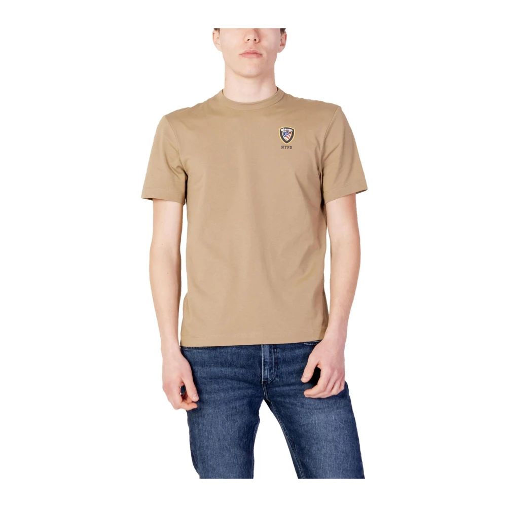 Blauer Herren Beige S T-Shirt Mit Kurzen Ärmeln Aus Baumwolle