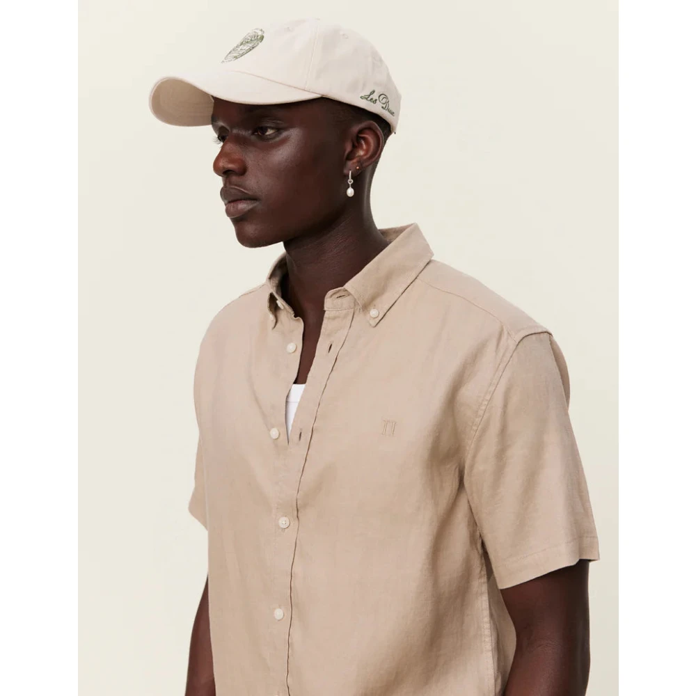 Les Deux Linnen korte mouwen overhemd Beige Heren
