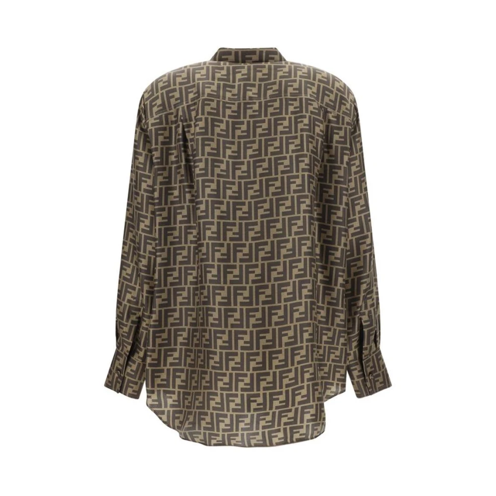 Fendi Zijden Shirt met Klassieke Kraag en Iconisch Logo Brown Dames