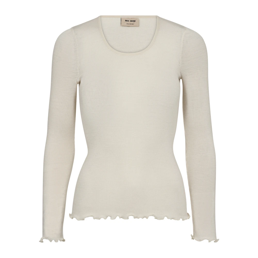 MOS MOSH Naadloze Tee Top met Geribbeld Ontwerp Beige Dames