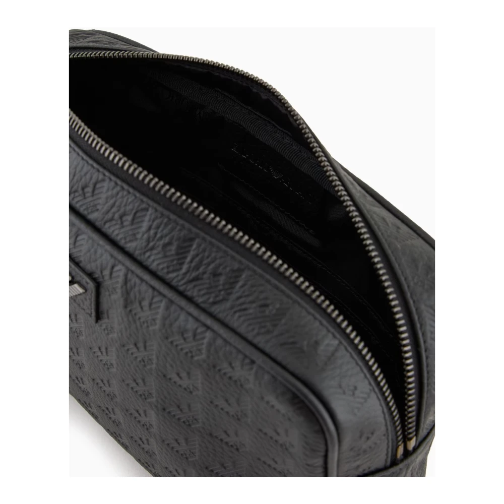 Emporio Armani Zwarte Beauty Case met Adelaar Reliëf Black Heren