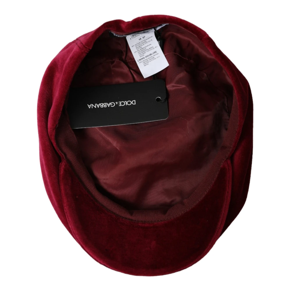 Dolce & Gabbana Maroon Velvet Cotton Newsboy Cap Red Heren