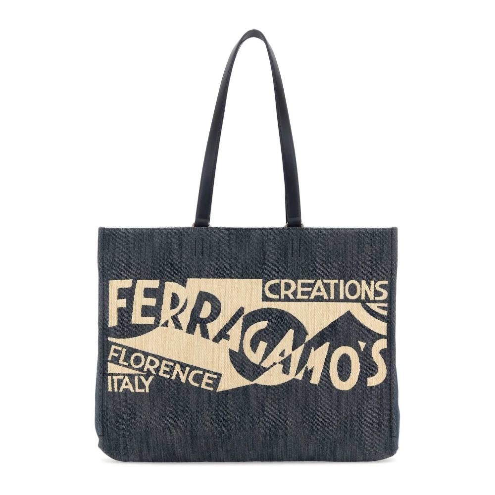 Ferragamo Women's Blue Denim Large Tt Sign Shopping Bag