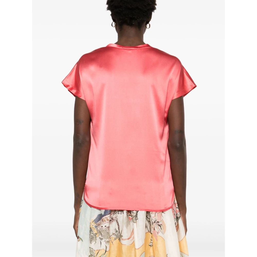 pinko Rode Zijden Korte Mouw Shirt Red Dames