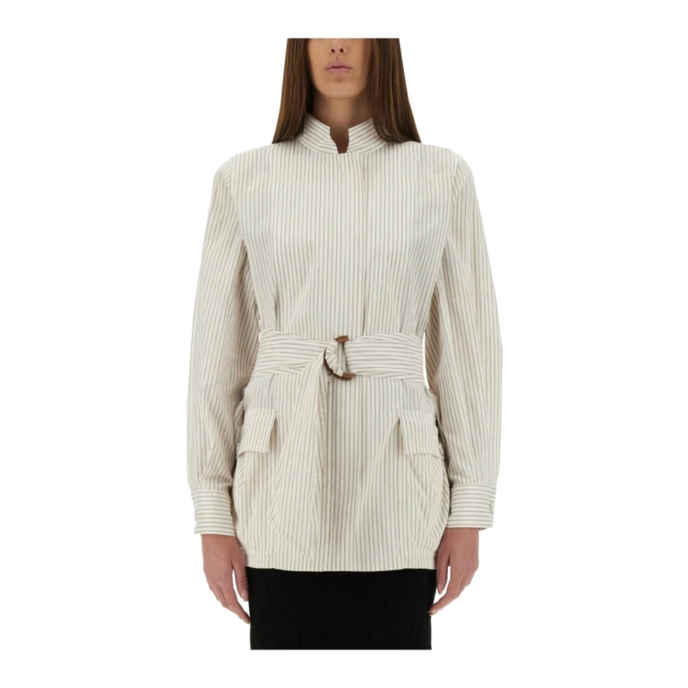 Fendi Beige Randig Skjortjacka Med Bälte