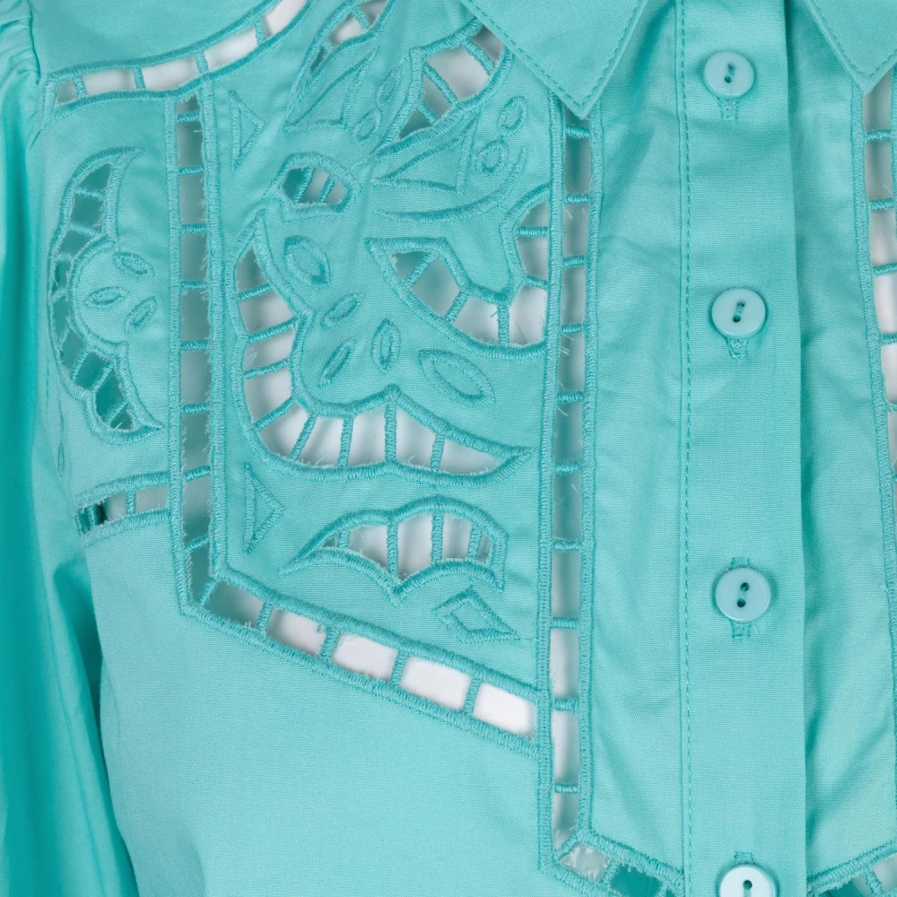Esqualo blouse chest embroidery Sp24.14037 627 pool blue Dames