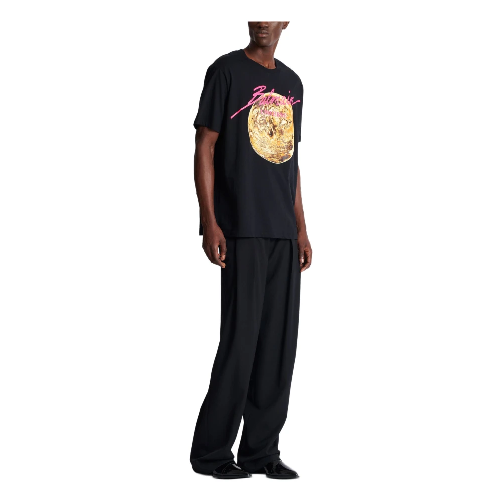 Balmain Gedrukt Univere logo en planeet T-shirt Black Heren