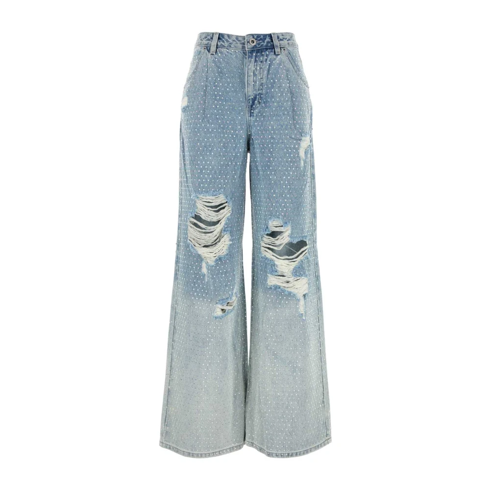 Self Portrait Wijde Denim Jeans Blue Dames