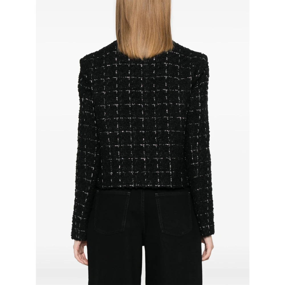 IRO Metallic Bouclé Tweed Open Front Jas Black Dames