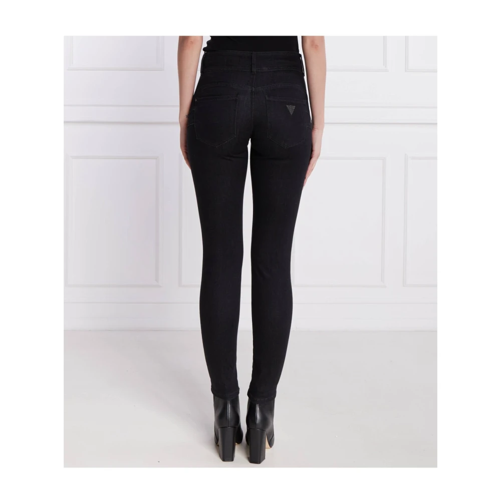 Guess Zwarte Denim Skinny Jeans met Strass Logo Black Dames