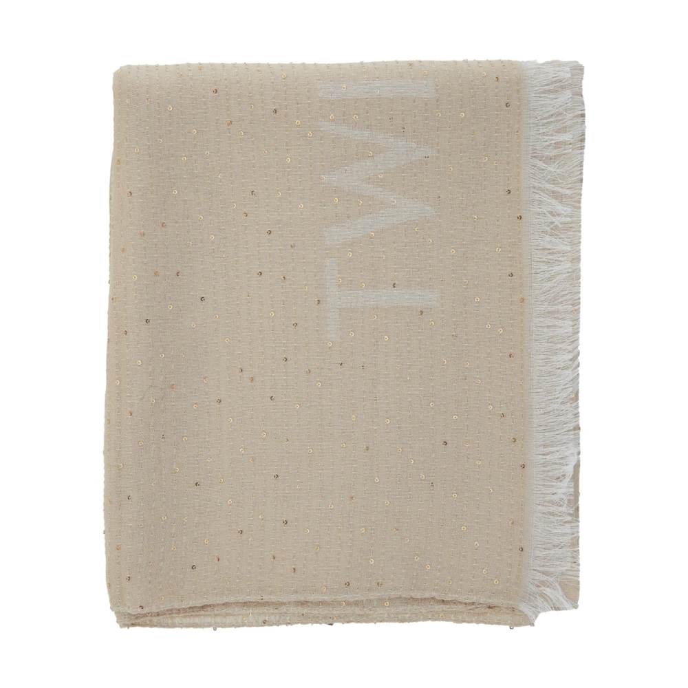 Twinset Beige Jacquard Sjaal met Rafelrand Beige Dames