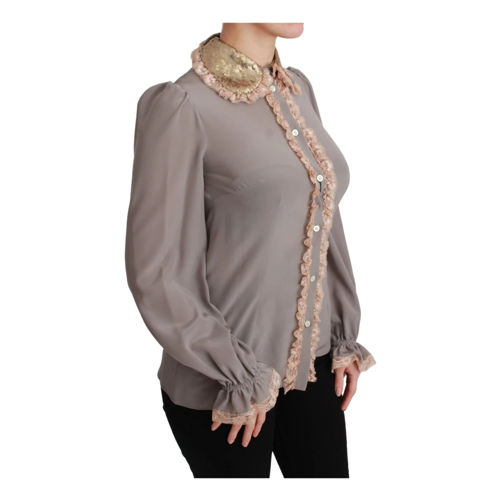 Dolce & Gabbana Pailletkraag Blouse Shirt Grijs Roze Gray Dames