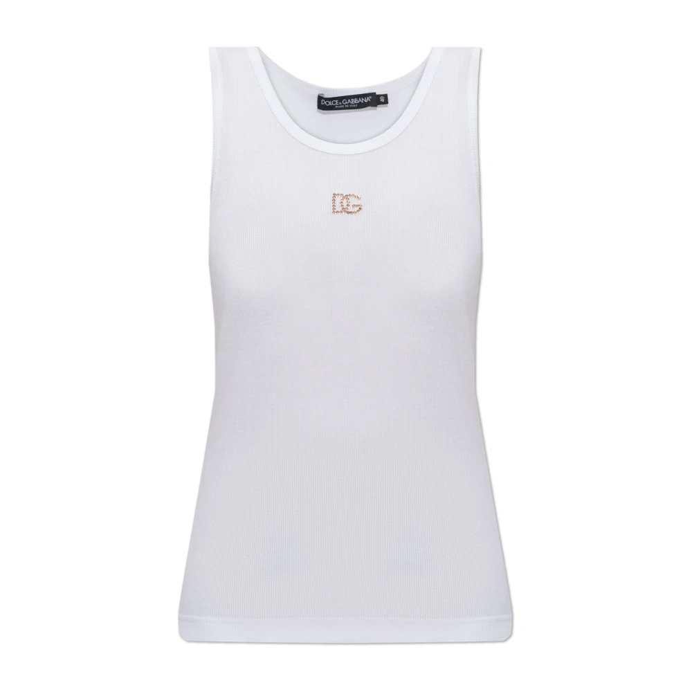 Dolce & Gabbana Women's White Top With Shimmering Logo - Sleeveless Tops - Xs - Tops