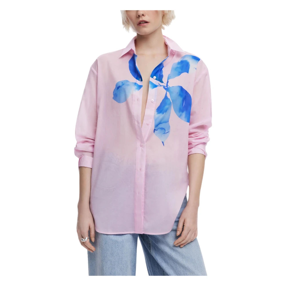 Desigual Lange katoenen damesoverhemd Pink Dames