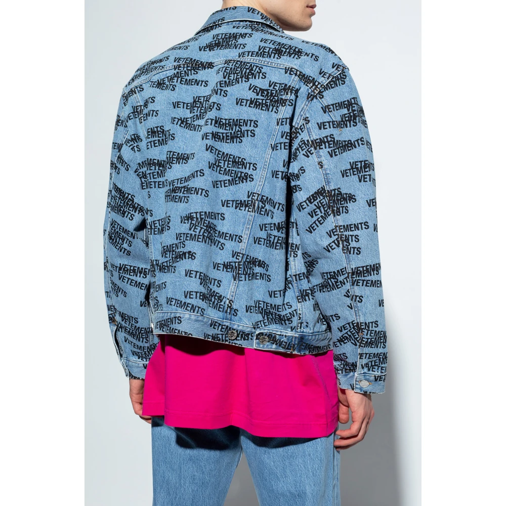 Vetements Denimjack met logo Blue Heren
